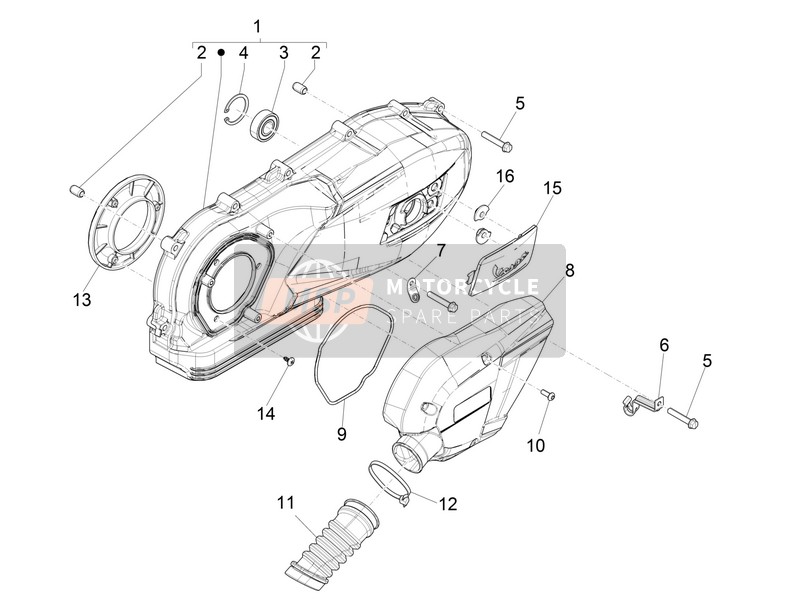 Vespa Vespa Sprint iGET 125 4T 3V ABS (EU) 2017 Tapa del cárter - Refrigeración del cárter para un 2017 Vespa Vespa Sprint iGET 125 4T 3V ABS (EU)