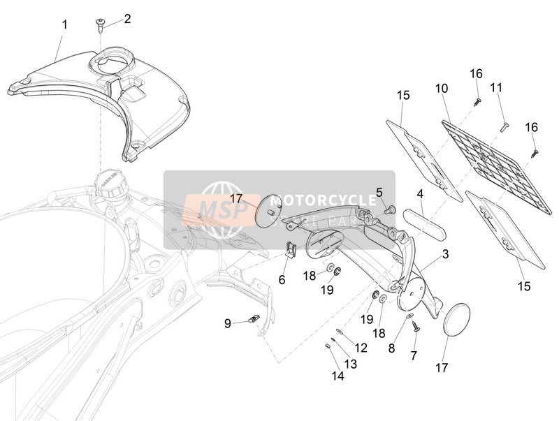 Vespa Vespa Sprint iGET 125 4T 3V ABS (EU) 2016 Achterklep - Spatbescherming voor een 2016 Vespa Vespa Sprint iGET 125 4T 3V ABS (EU)