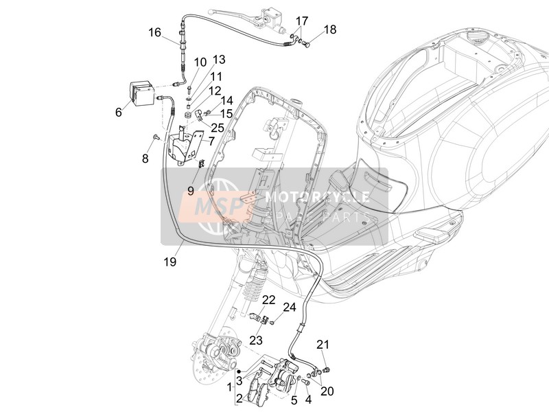 Vespa Vespa Sprint iGet 125 4T 3V ie ABS (ASIA) 2016 Bremsleitungen - Bremssättel (ABS) für ein 2016 Vespa Vespa Sprint iGet 125 4T 3V ie ABS (ASIA)