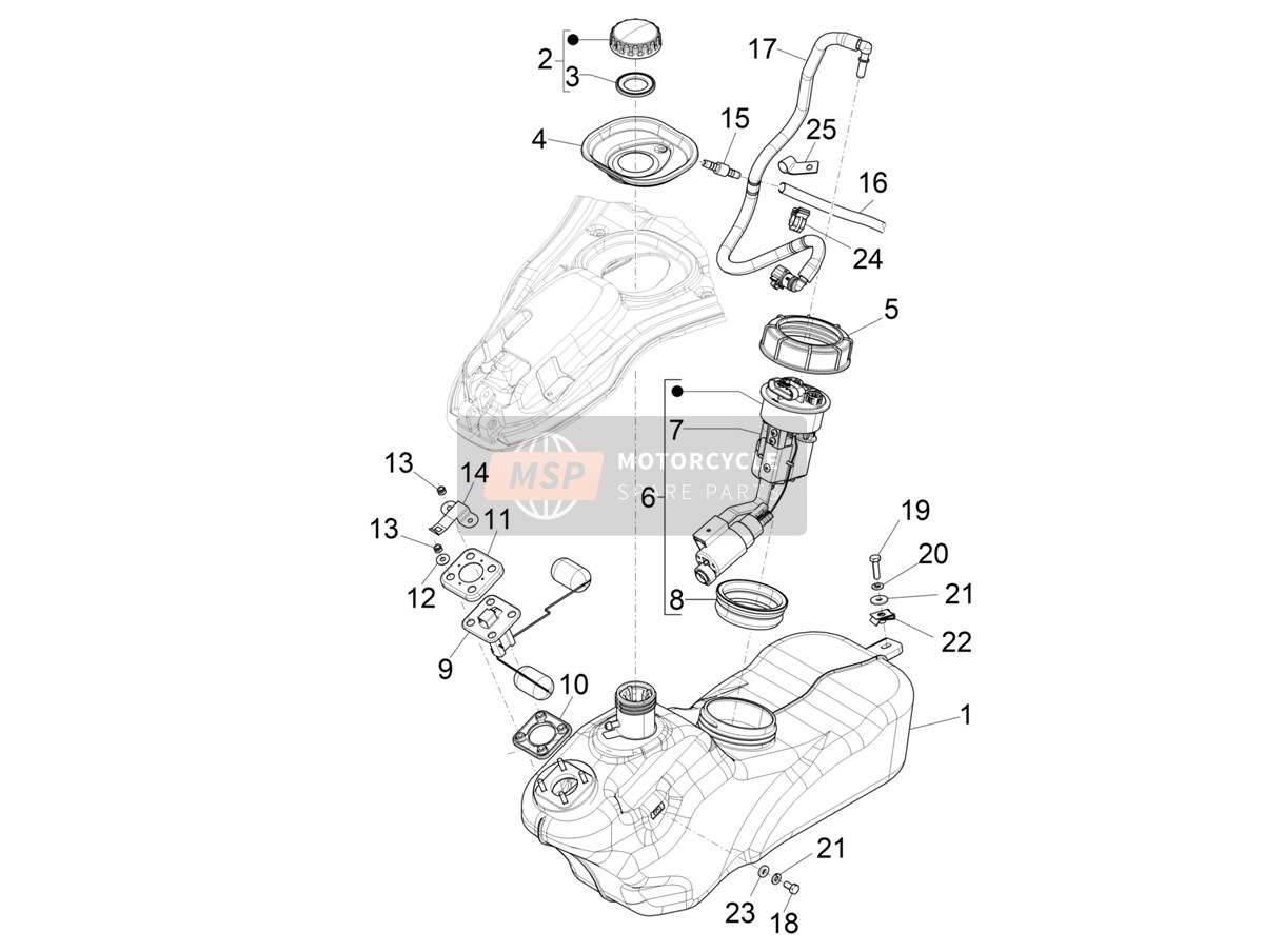Vespa VESPA 946 125 ABS E5 CD (EU) 2021 Réservoir d'essence pour un 2021 Vespa VESPA 946 125 ABS E5 CD (EU)