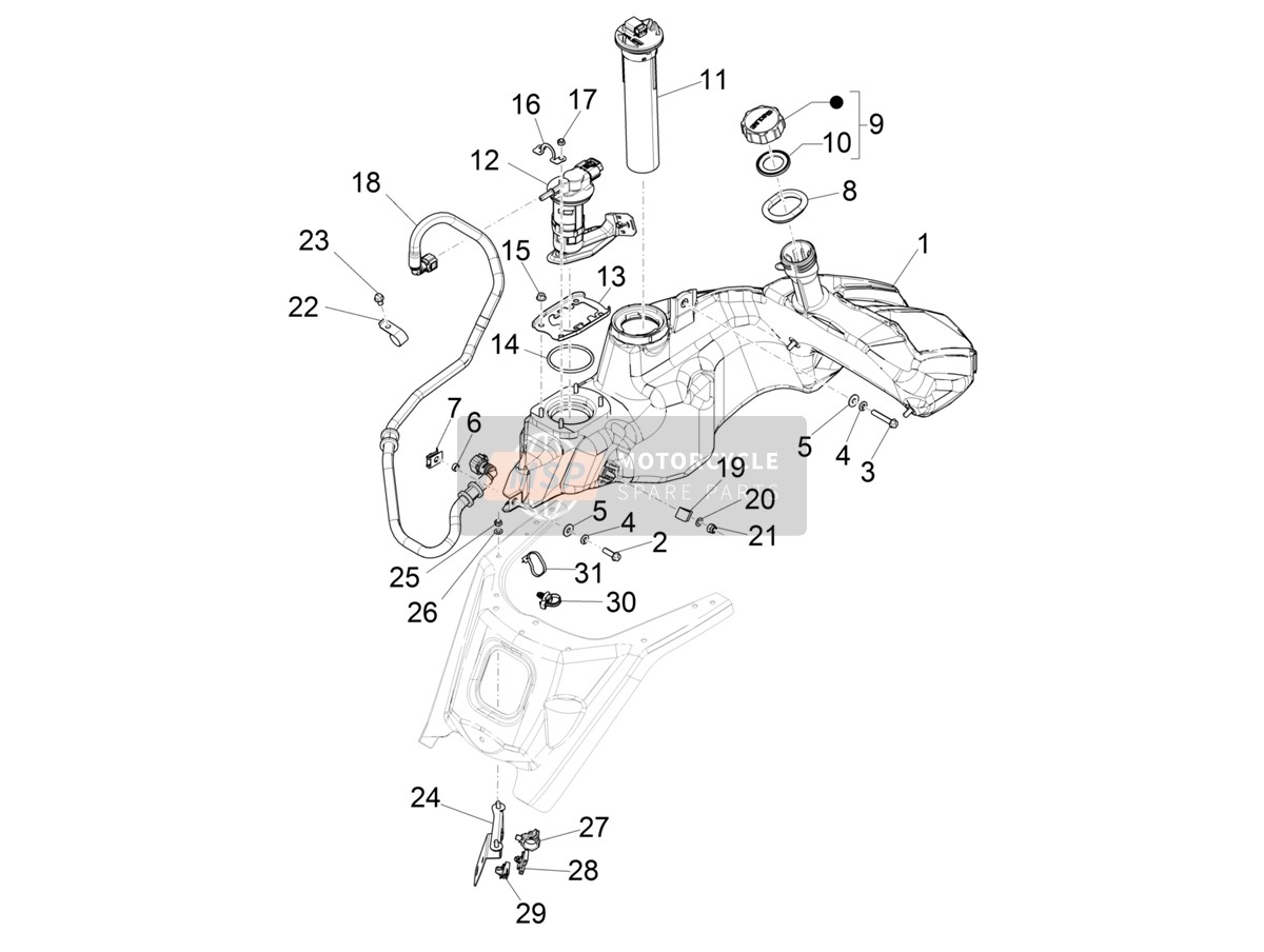 Vespa Vespa GTS 125 4T E5 ABS (EU) 2021 Réservoir d'essence pour un 2021 Vespa Vespa GTS 125 4T E5 ABS (EU)