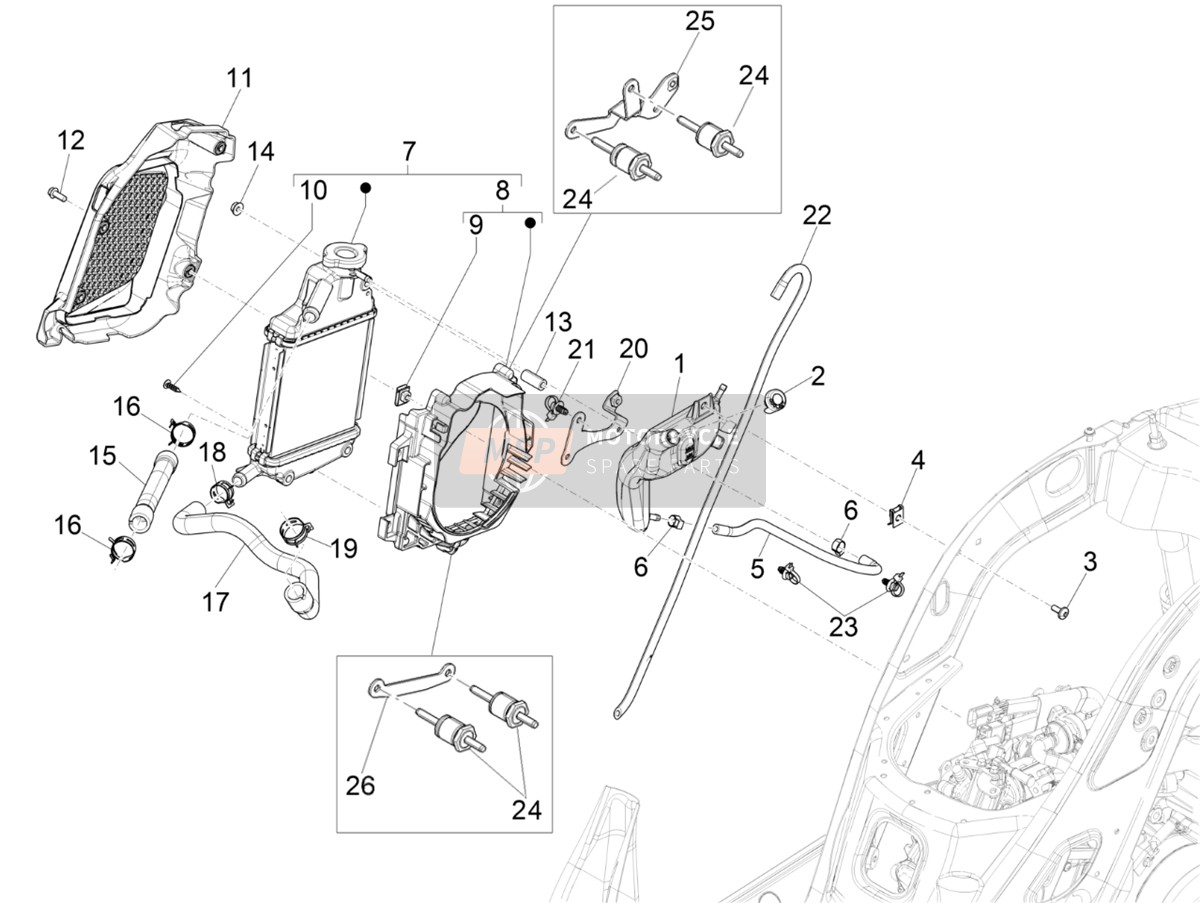 1A021966R, Radiator Support Spacer, Piaggio, 1