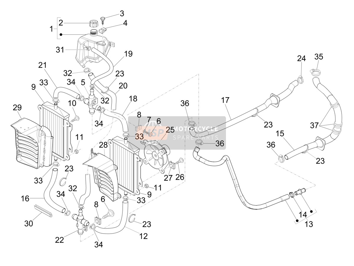 Vespa Vespa GTS 300 HPE 4T 4V ie ABS E5 (EU) 2020 Kühlmittelsystem für ein 2020 Vespa Vespa GTS 300 HPE 4T 4V ie ABS E5 (EU)
