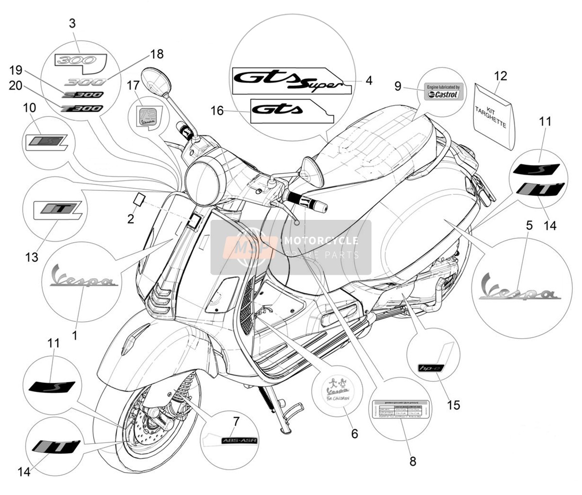 2H003201, Klebeschild, Piaggio, 1