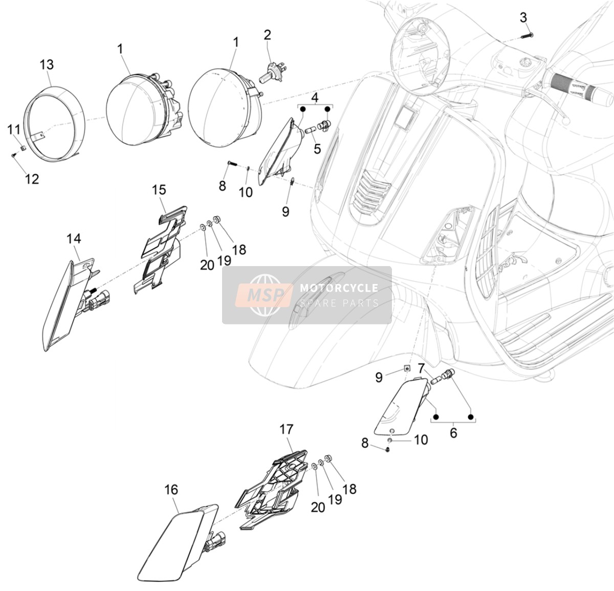 1B009661000K1, Projector Frame, Piaggio, 2