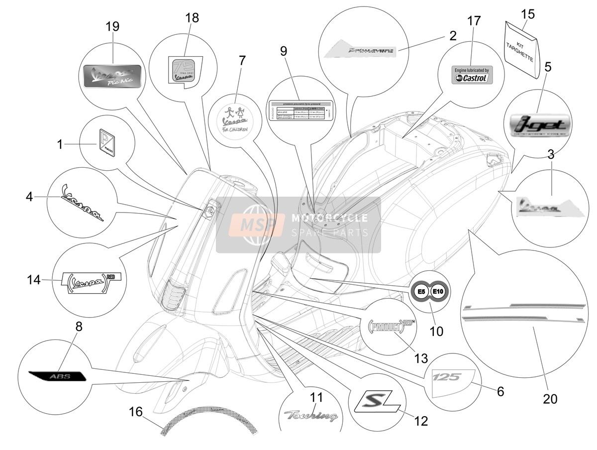 2H003935, Satz Aufkleber, Piaggio, 2