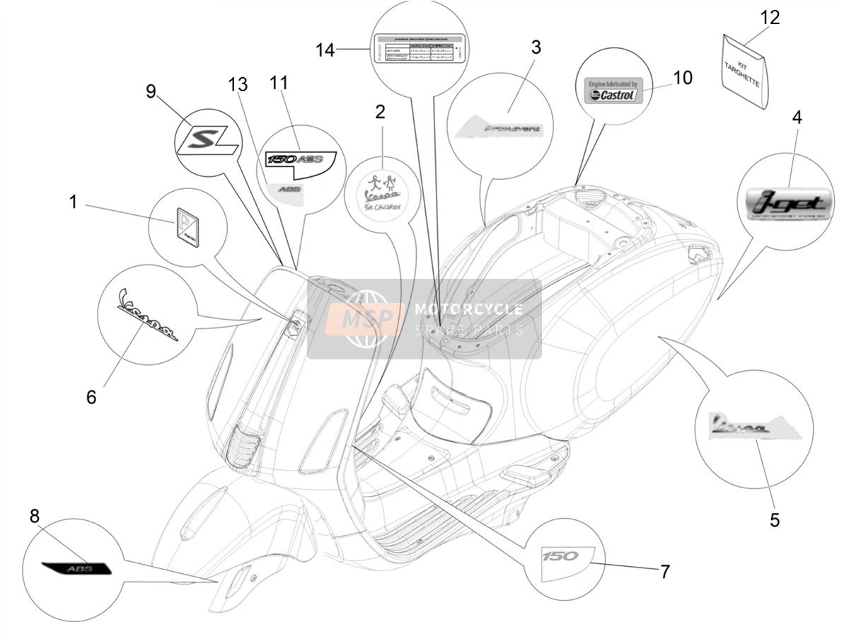 2H004256, Vespa Primavera Shield Label, Piaggio, 2