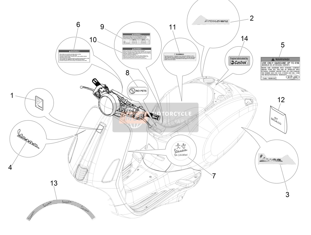 2H003935, Satz Aufkleber, Piaggio, 0