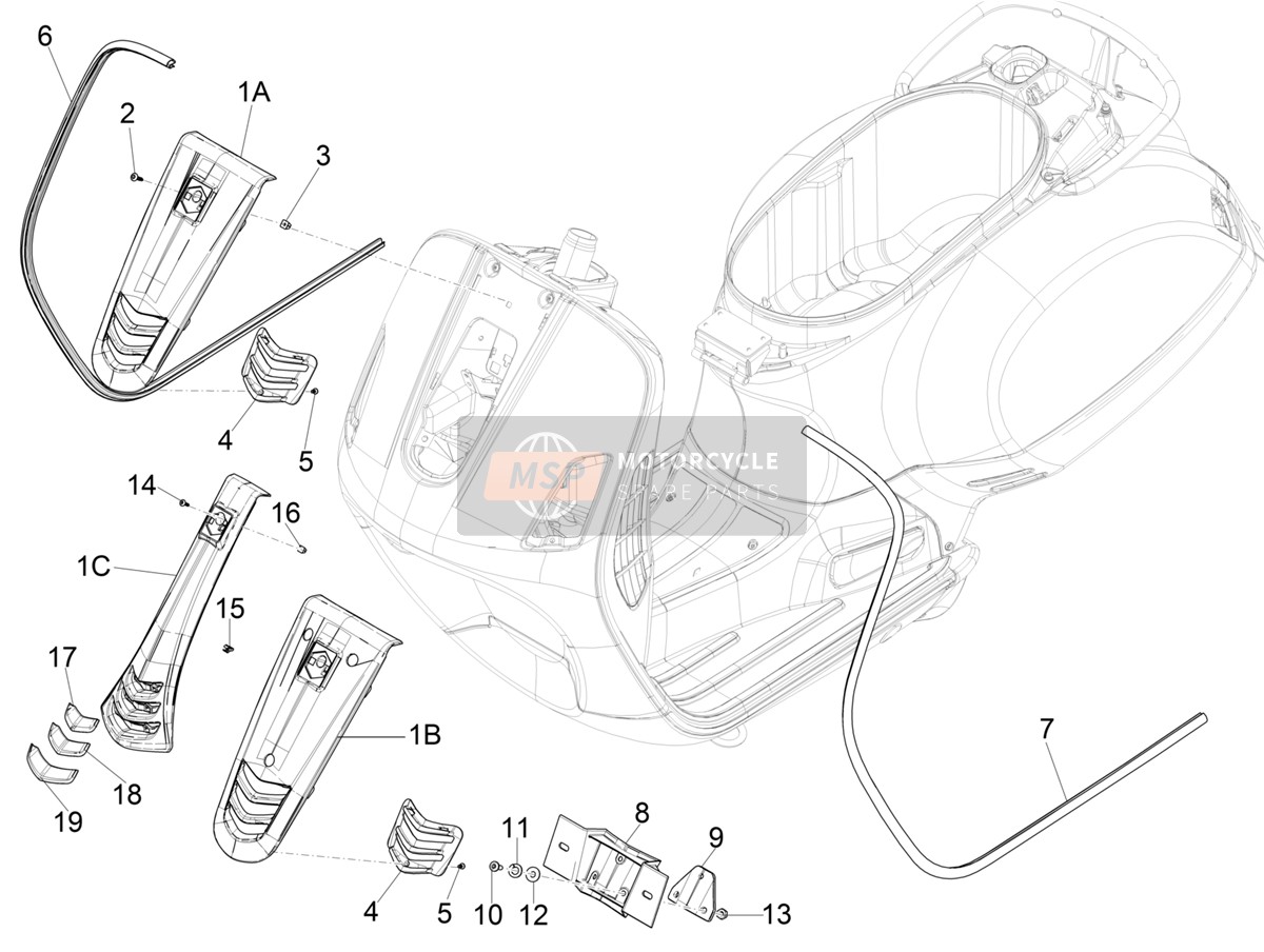 1B005776500R7, Middle Molding, Piaggio, 2