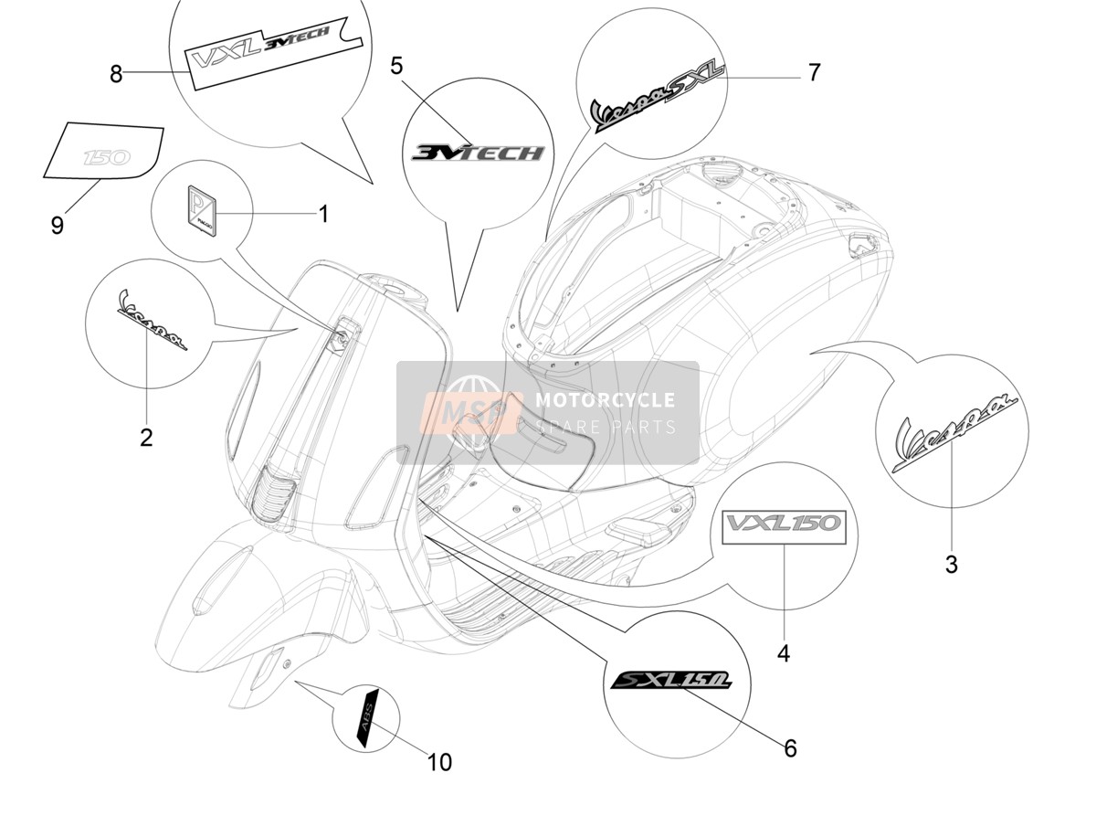 2H003349, 3VTECH Vespa Vxl Sticker, Piaggio, 0