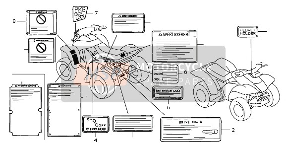 Honda TRX300EX FOURTRAX 2004 Waarschuwingsetiket voor een 2004 Honda TRX300EX FOURTRAX