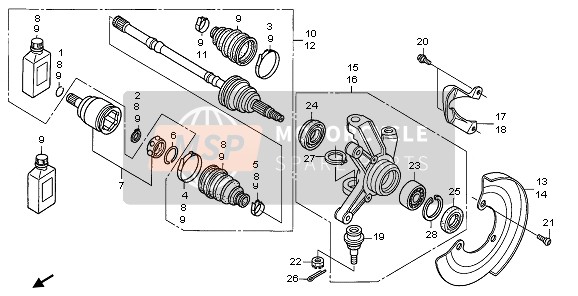 Honda TRX680FA 2007 Knuckle anteriore per un 2007 Honda TRX680FA