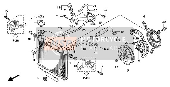 Honda TRX450ER SPORTRAX 2009 Radiator voor een 2009 Honda TRX450ER SPORTRAX