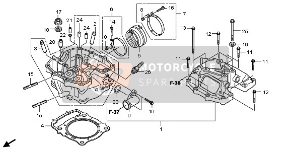 Honda TRX700XX 2011 Cabeza de cilindro para un 2011 Honda TRX700XX