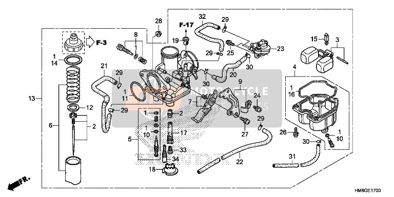Honda TRX250TM 2014 Carburateur voor een 2014 Honda TRX250TM