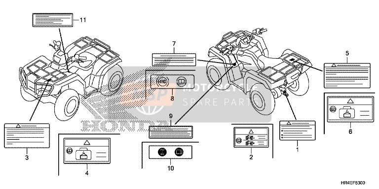 Honda TRX500FE2 2016 Etiqueta de precaución para un 2016 Honda TRX500FE2