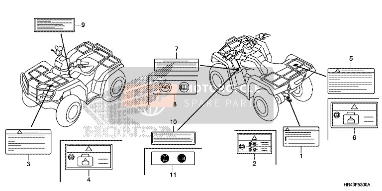 Honda TRX500FM2 2014 Etiqueta de precaución para un 2014 Honda TRX500FM2
