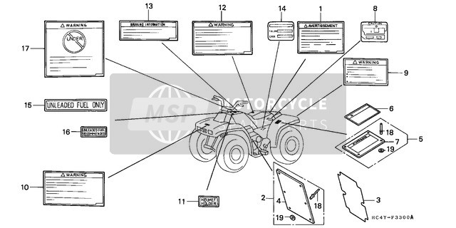 Honda TRX300 1992 Waarschuwingsetiket voor een 1992 Honda TRX300