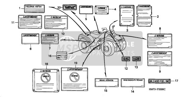 Honda TRX400FW 1996 Etiqueta de precaución para un 1996 Honda TRX400FW