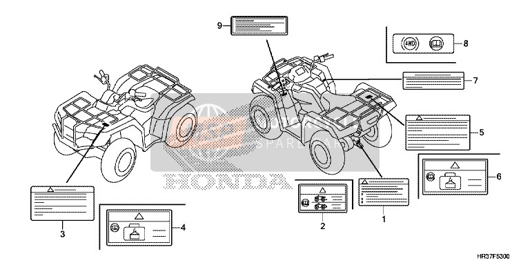 Honda TRX420FA2 2016 Etichetta di attenzione per un 2016 Honda TRX420FA2