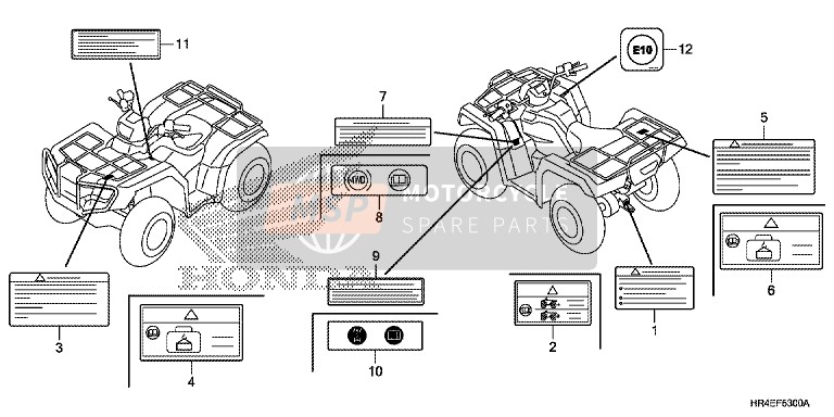 Honda TRX500FE1 2017 Waarschuwingsetiket voor een 2017 Honda TRX500FE1