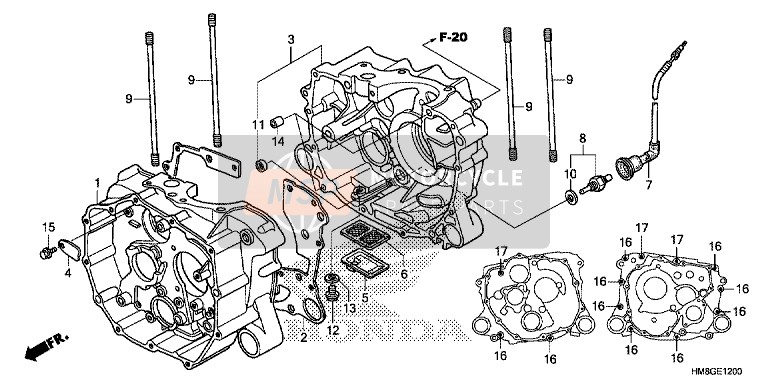 Honda TRX250TM 2014 Caja del cigüeñal para un 2014 Honda TRX250TM