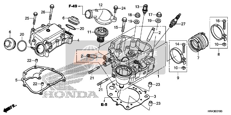 Honda TRX500FE1 2014 Cilinderkop voor een 2014 Honda TRX500FE1
