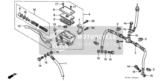 Honda TRX300FW 1990 FR. Cilindro maestro del freno (TRX300FW) per un 1990 Honda TRX300FW