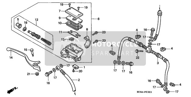 Honda TRX300FW 1994 FR. Brake Master Cylinder for a 1994 Honda TRX300FW