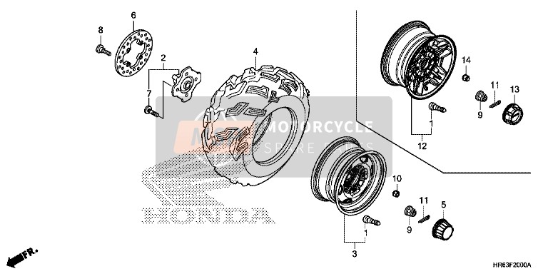 Honda TRX500FA5 2017 Voorwiel voor een 2017 Honda TRX500FA5