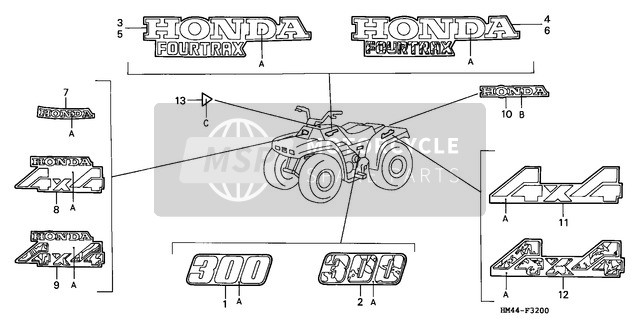 Honda TRX300 1997 Sticker voor een 1997 Honda TRX300
