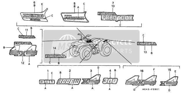 Honda TRX300FW 1990 Sticker/Embleem (TRX300L/M/FWL/FWM) voor een 1990 Honda TRX300FW