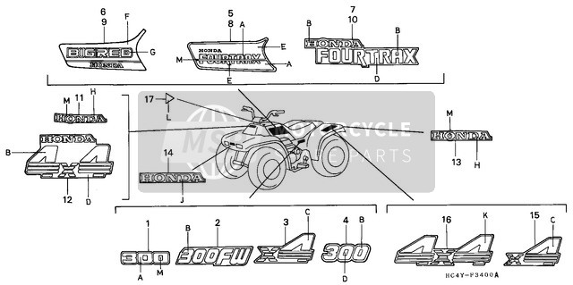 Honda TRX300 1992 marca/Emblema para un 1992 Honda TRX300