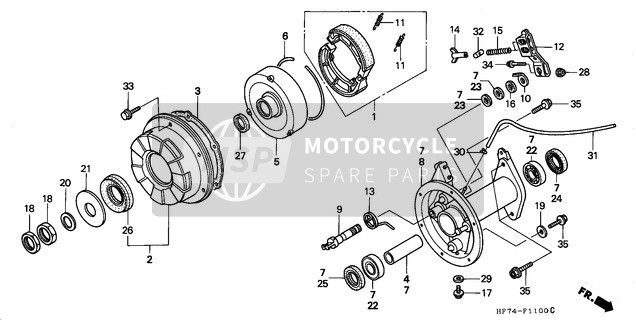 Honda TRX90 1999 Rear Rem Drum voor een 1999 Honda TRX90