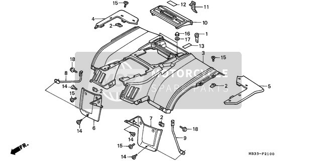 Honda TRX200SX 1986 Guardabarros trasero para un 1986 Honda TRX200SX