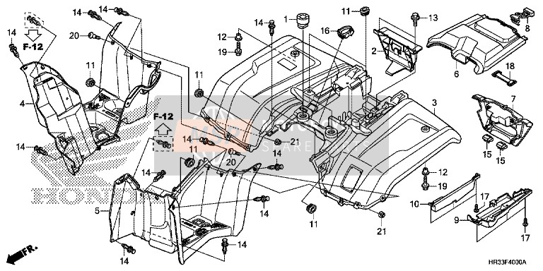 Honda TRX420FE1 2014 Garde-boue arrière pour un 2014 Honda TRX420FE1