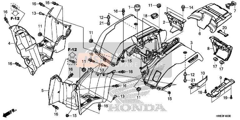 Honda TRX500FA5 2016 Guardabarros trasero para un 2016 Honda TRX500FA5
