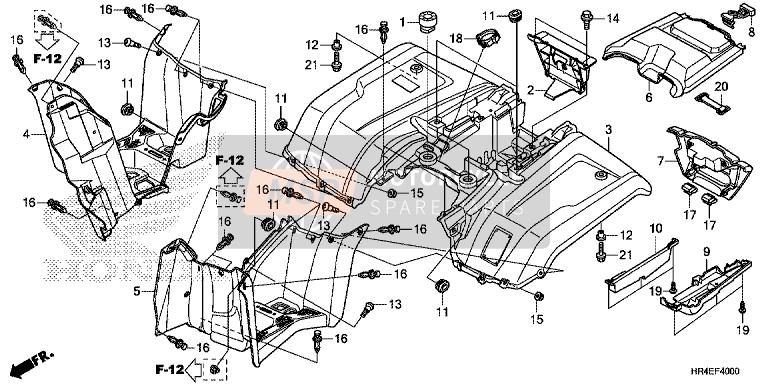 Honda TRX500FE1 2017 Achterspatbord voor een 2017 Honda TRX500FE1