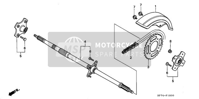 Honda TRX90 1996 Rear Wiel Axle voor een 1996 Honda TRX90