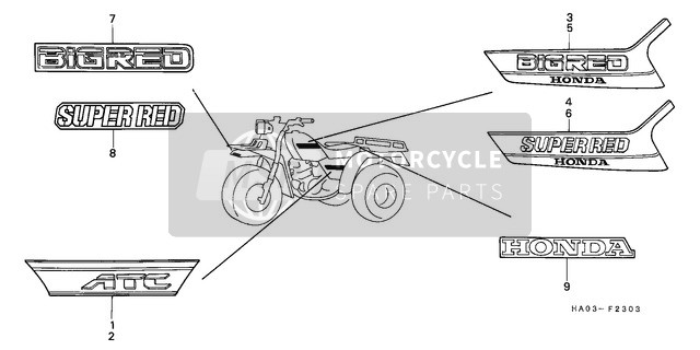 Honda ATC250ES 1988 Streep/Embleem (4) voor een 1988 Honda ATC250ES