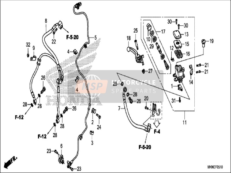 45124MKND11, Hose Comp A, Front, Honda, 0