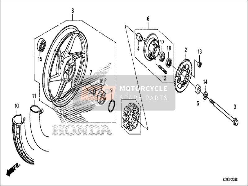 Honda CG110SH 2019 Achterwiel (Gegoten/Trommelrem) voor een 2019 Honda CG110SH