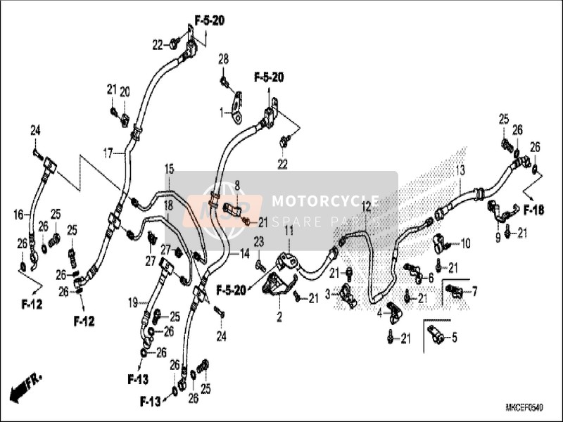 Honda GL1800 2019 Brake Hose/Brake Pipe for a 2019 Honda GL1800