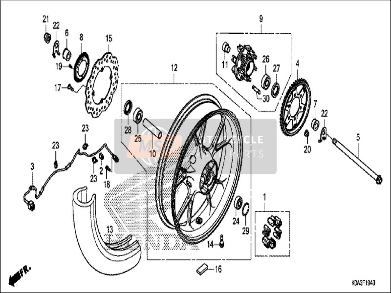 90306KCJ951, Nut, U, 16mm, Honda, 1