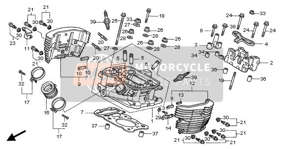 Honda VT750DC 2001 Culata trasera para un 2001 Honda VT750DC