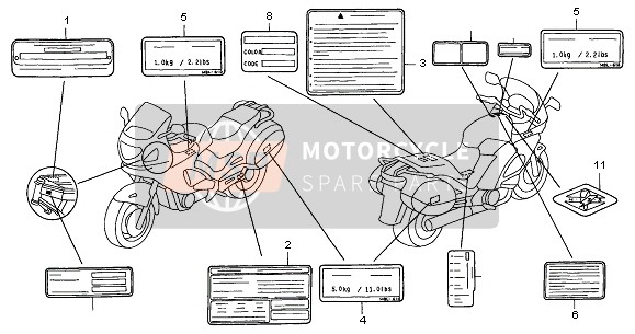 87565MBLD00ZC, Label, Color (###) *TYPE3* (NH480) (TYPE3 ), Honda, 1