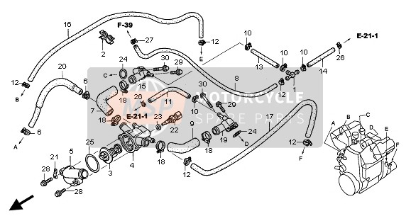 19510MCS000, Verbinding Compl., R. Wat, Honda, 2