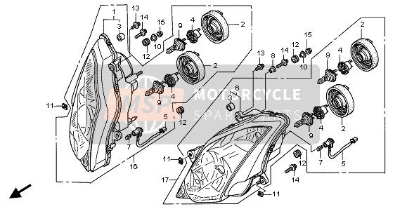 33100MCWD01, Headlight Assy., R., Honda, 1