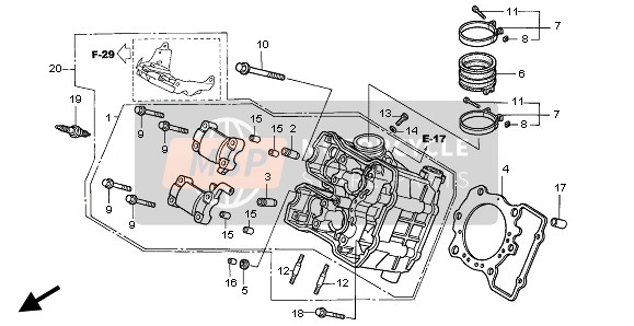 Honda VTR1000F 2002 Cabeza de cilindro (Frente) para un 2002 Honda VTR1000F