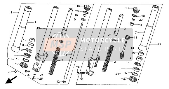 Honda VTX1800C 2004 Forcella anteriore per un 2004 Honda VTX1800C